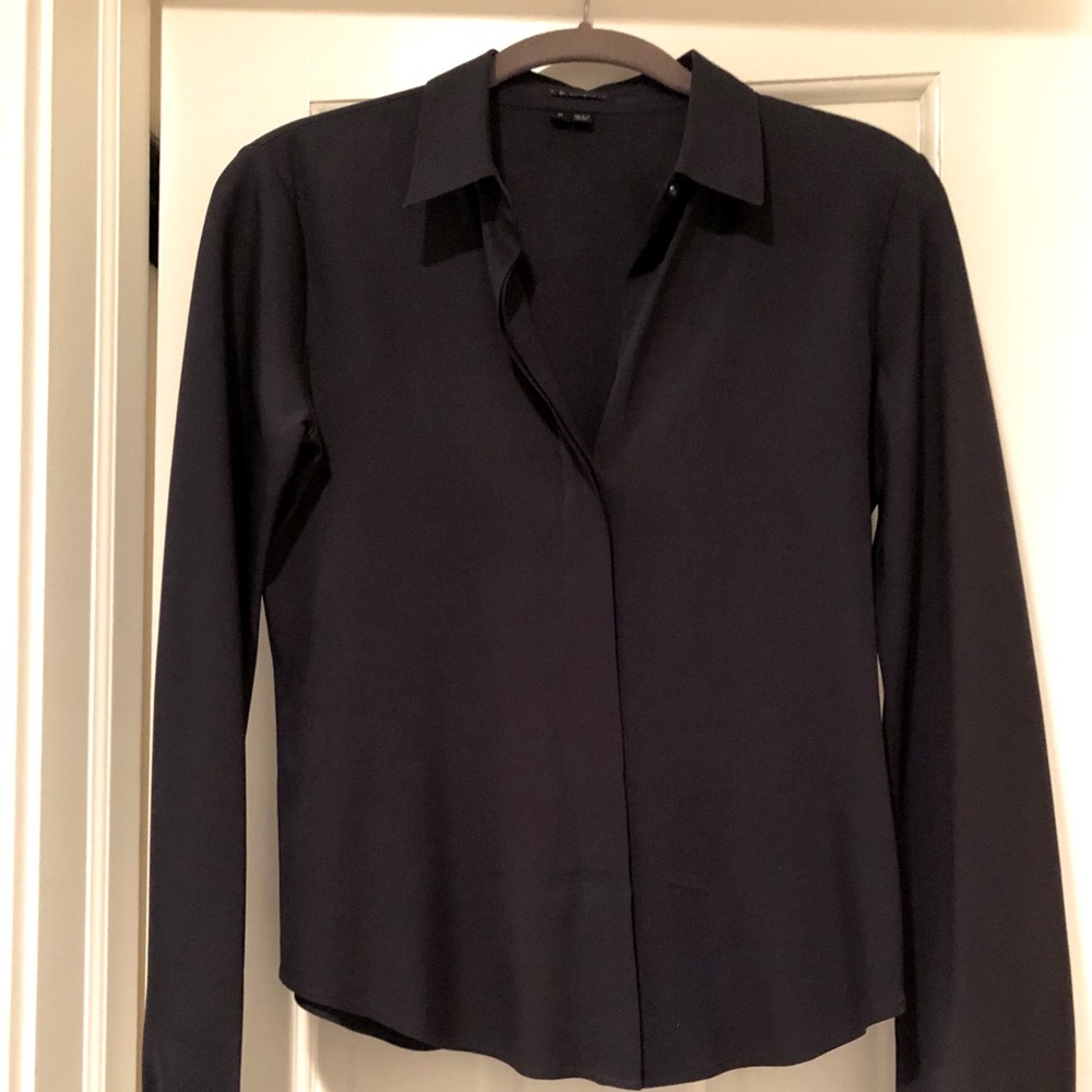 Theory black silk long sleeve button down blouse